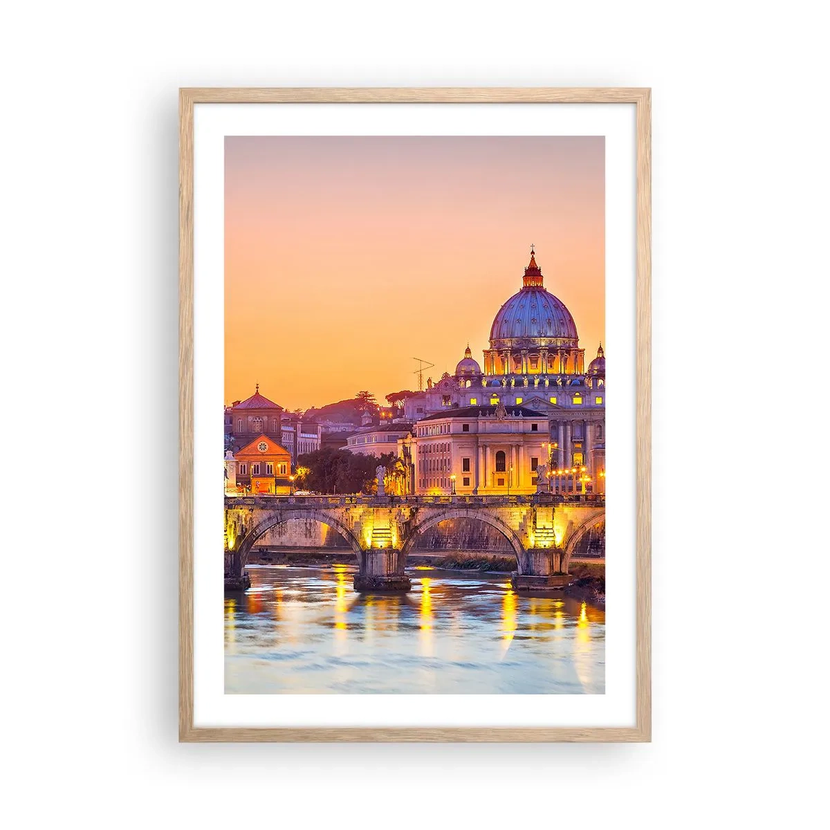 Poster în ramă de stejar deschis - Amurg deasupra Orașului Etern - 50x70 cm