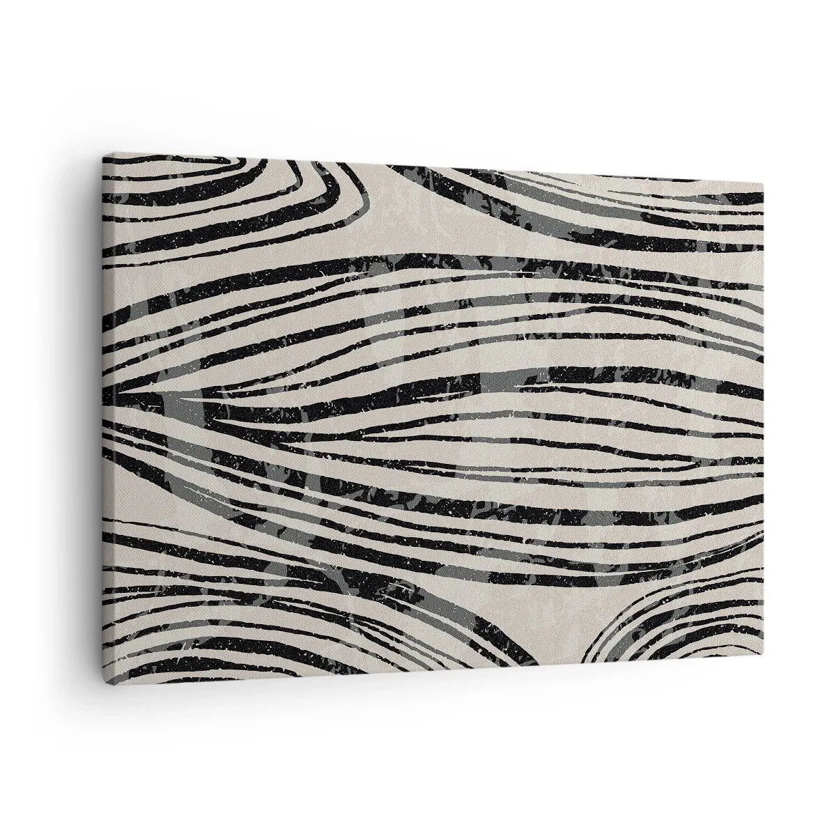 Tablou pe pânză Canvas - Valuri abstracte în nuanțe alb-negru - 70x50cm - Deversare de linii - Decorațiune modernă pentru perete pentru living și dormitor ARTTOR