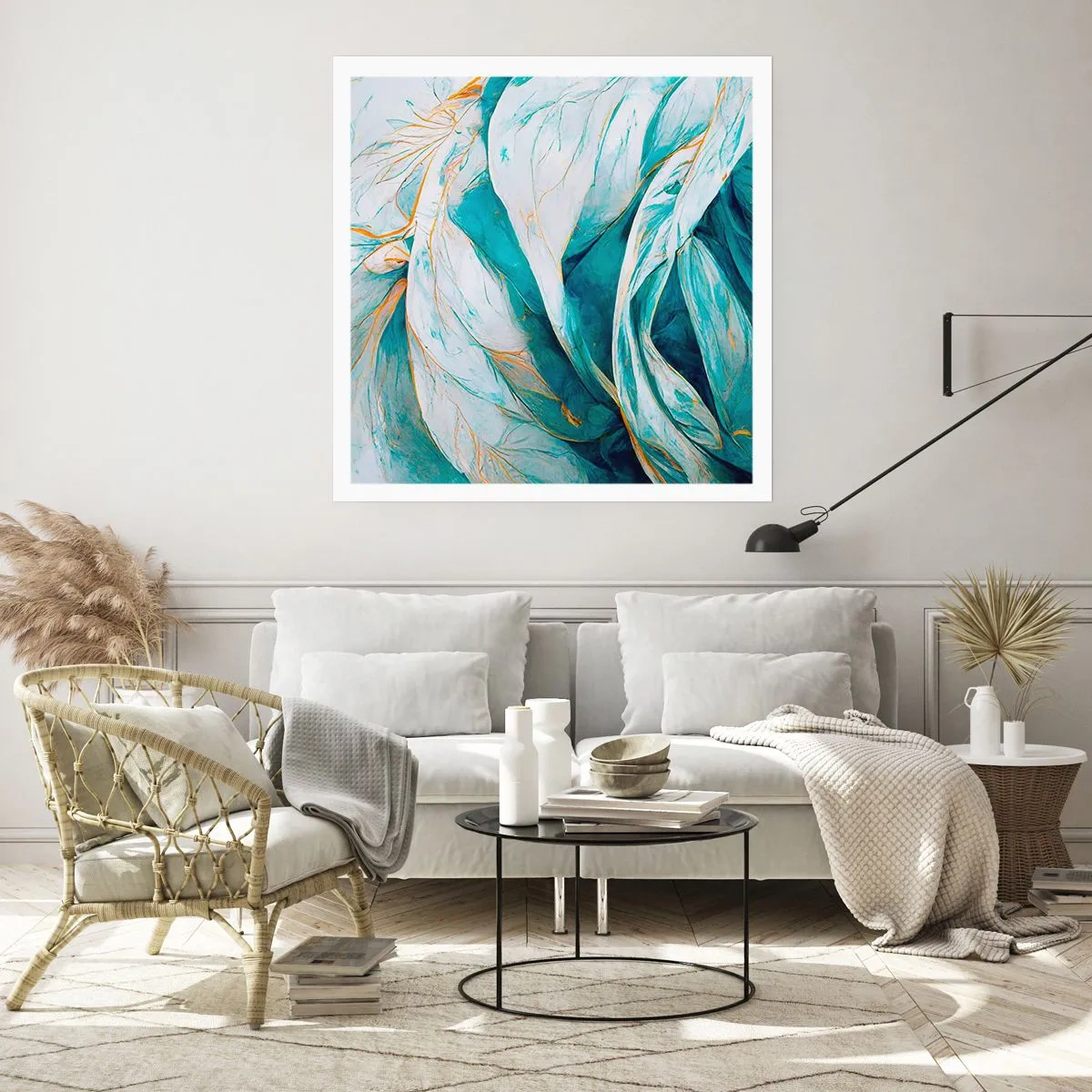 Poster - Abstractul albastru cu motiv auriu - 40x40 cm
