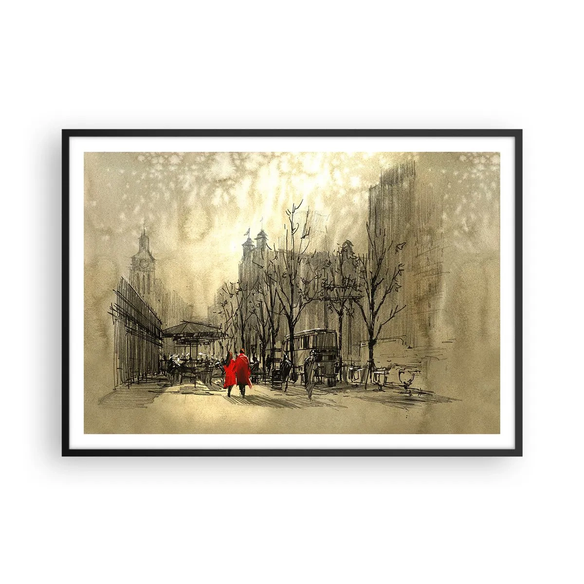 Poster în ramă neagră - O întâlnire în ceața londoneză  - 100x70 cm