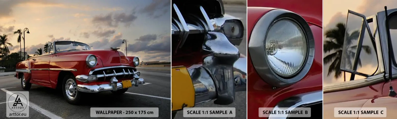 Mostră de Tapet Standard Eco - Căldura roșie a tropicelor - Mașină, Automobile, Epocă - 100x30 cm