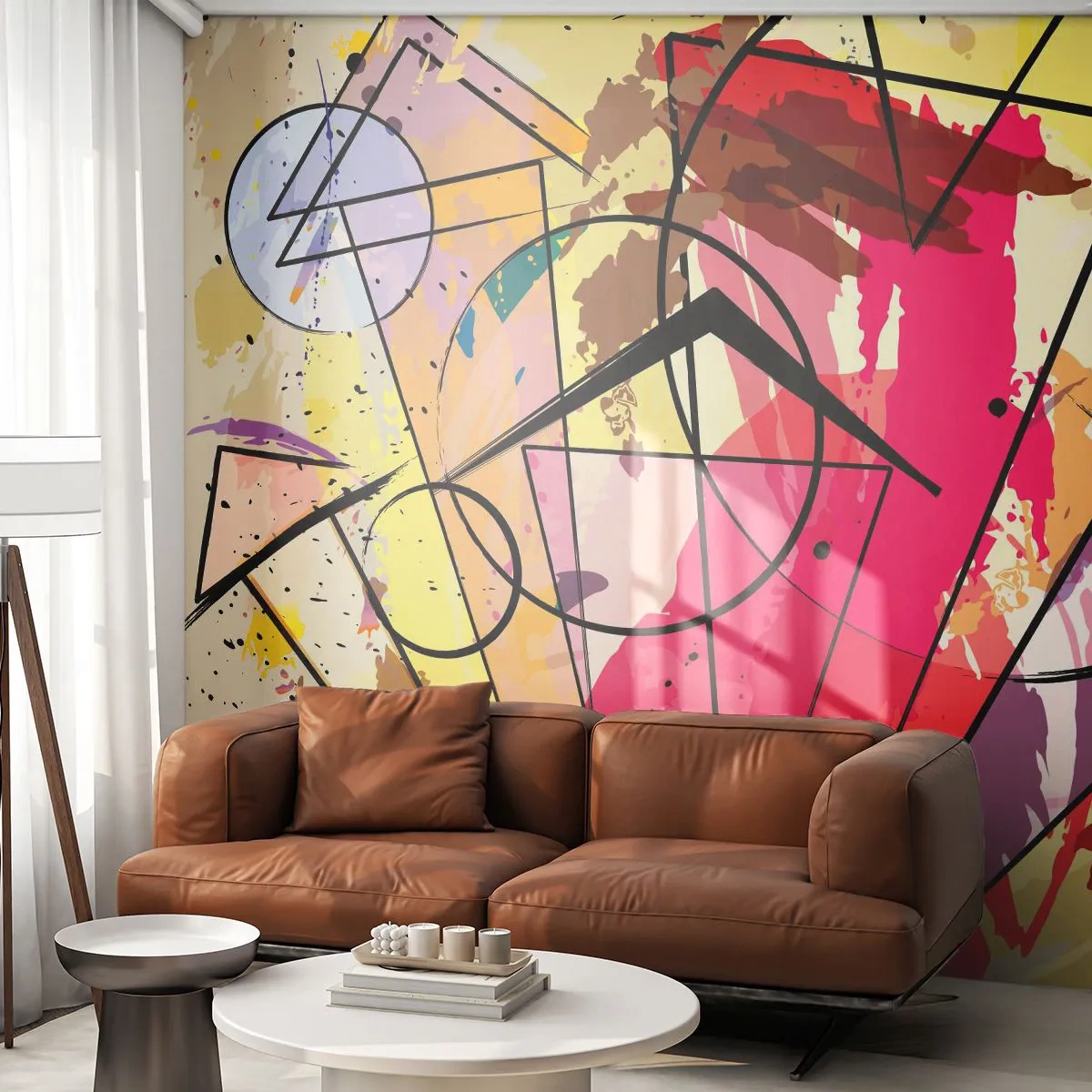 Tapet Standard Eco - Abstracție geometrică colorată cu linii dinamice - 100x70cm - Explozie - Decorațiune modernă pentru perete pentru living și dormitor ARTTOR