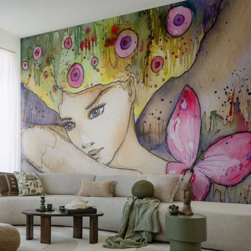 Tapet Autoadeziv Deluxe Sticker - Prințesa fluture - Abstracția, Femeie, Acuarele - 350x256 cm