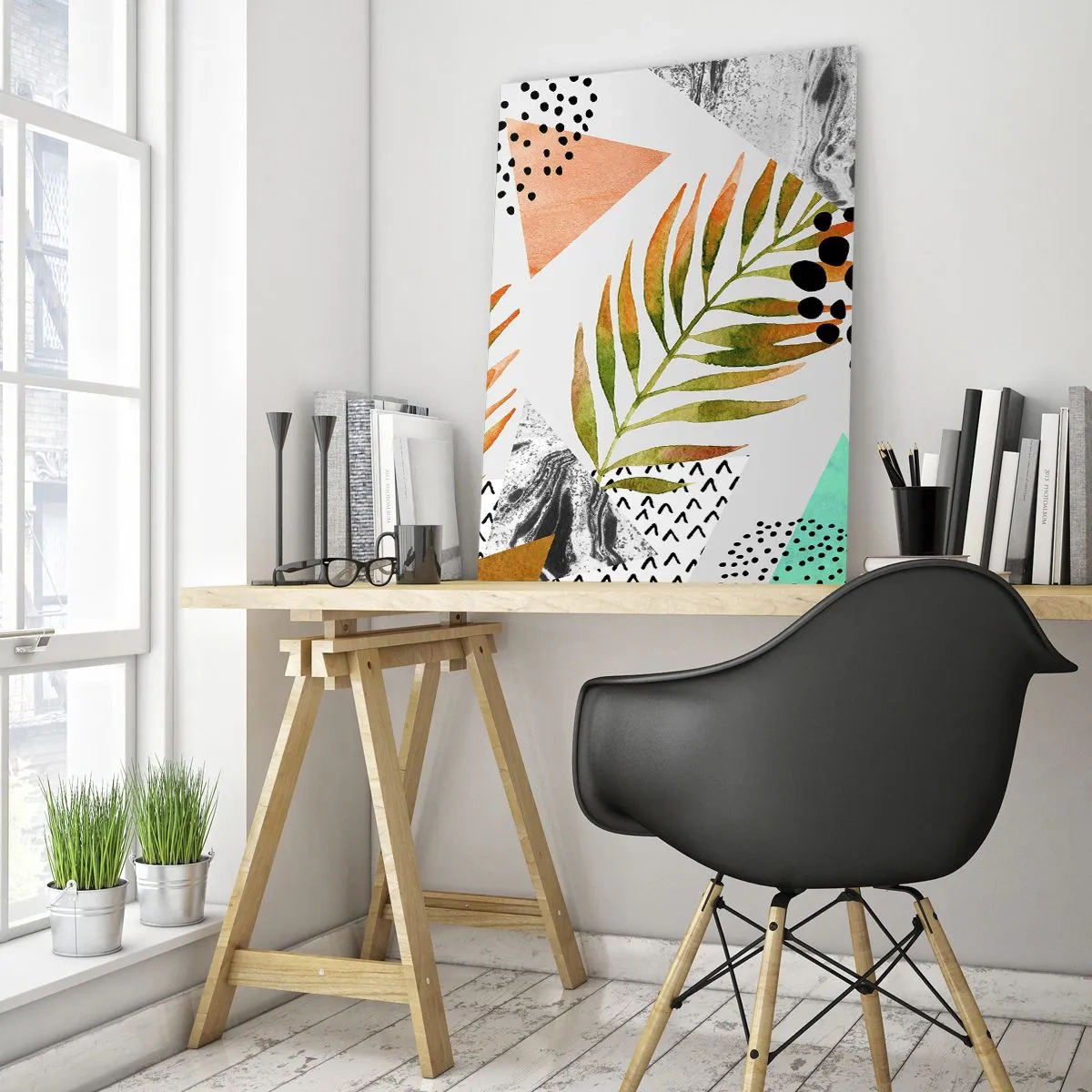 Tablou pe sticlă - Decorațiuni cu frunze de palmier - 50x70 cm