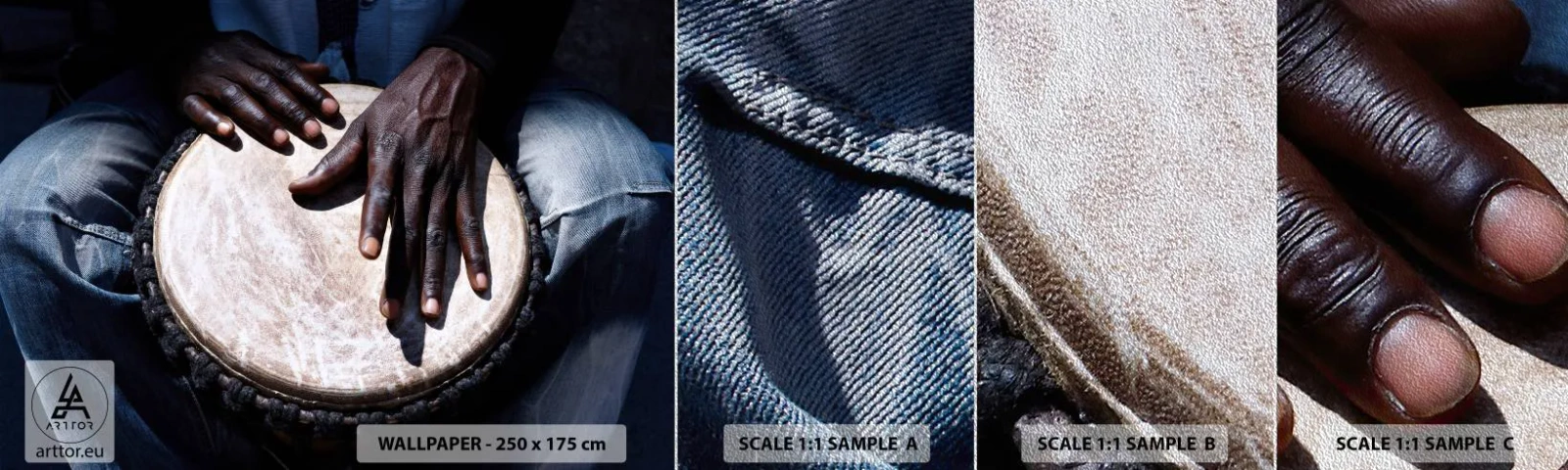 Mostră tapet Premium Sand - Trăiește în ritmul tău - Tobă, Muzică, Africa - 100x30 cm