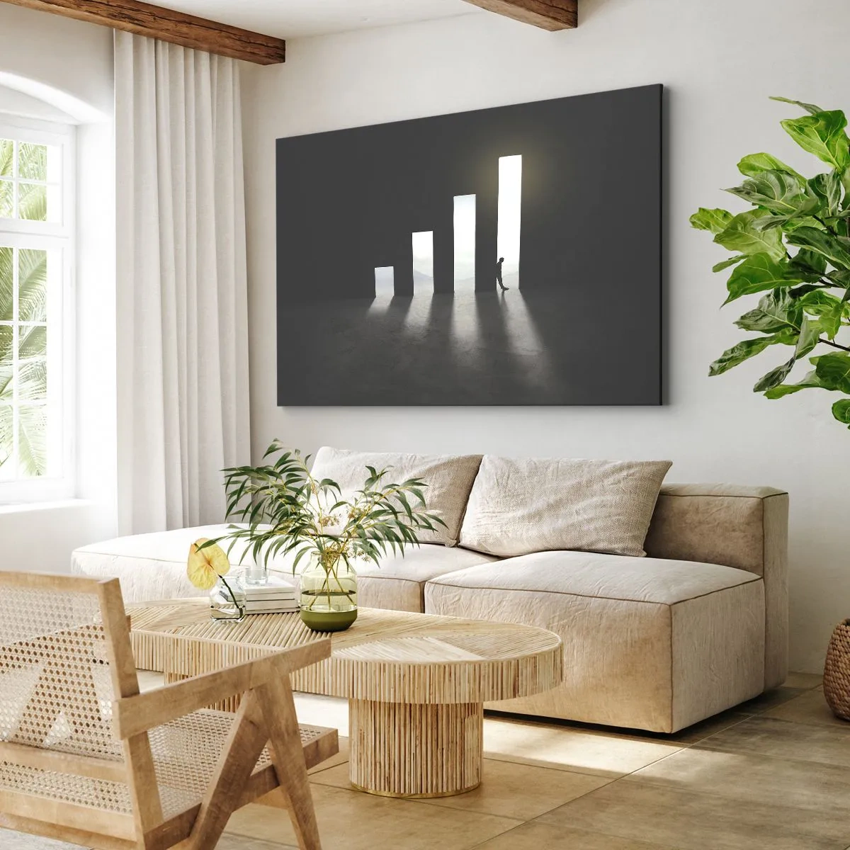 Tablou pe pânză Canvas - Creștere simbolică sub formă de pasaje iluminate de lumină - 70x50cm - Succesul - o impresie - Decorațiune modernă pentru perete pentru living și dormitor ARTTOR