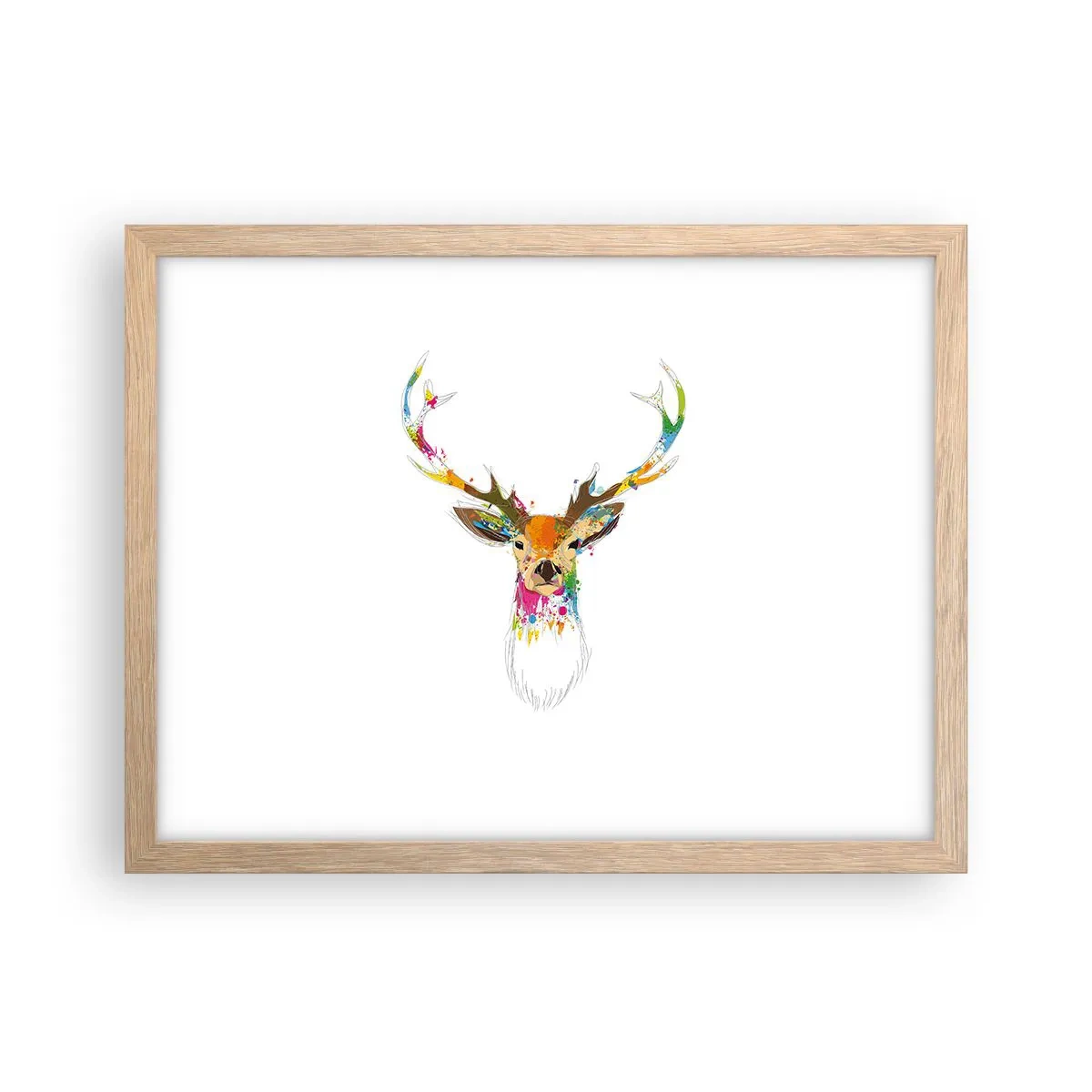 Poster în ramă de stejar deschis - Cerb blând scăldat în culoare - 40x30 cm