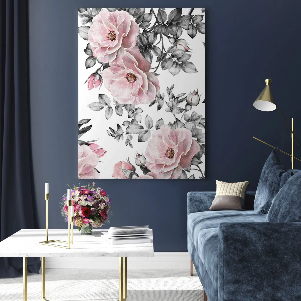 Tablou pe sticlă - Pierde-te în florile de trandafir - 50x70 cm