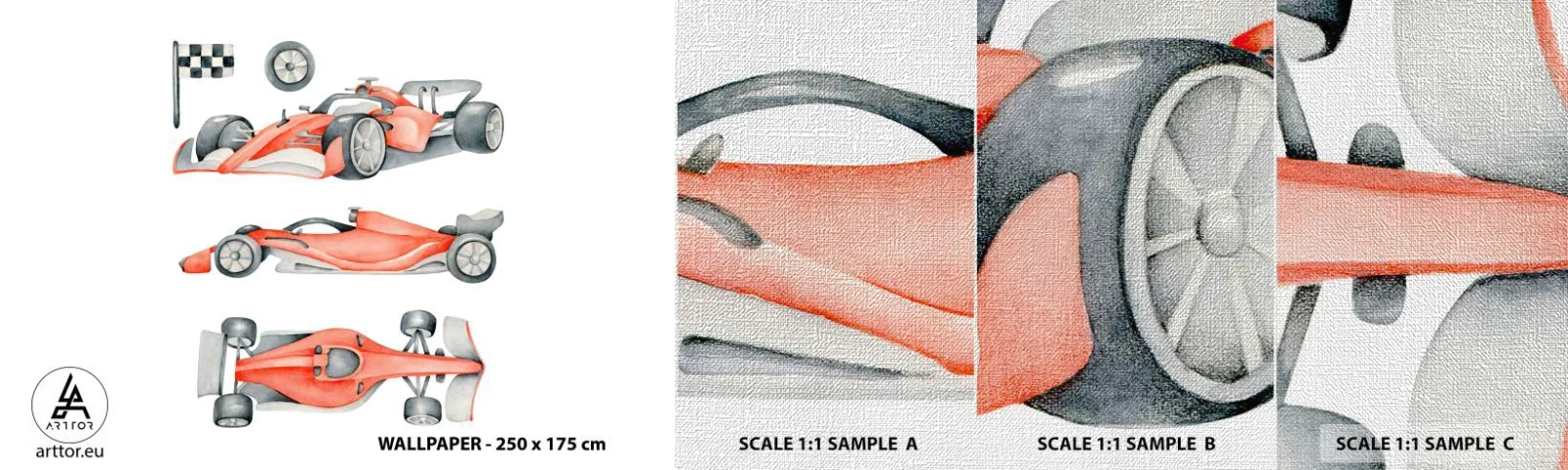 Mostră tapet Premium Canvas - Prindeți visul - Mașini de curse, Mașini, Pentru copii - 100x30 cm