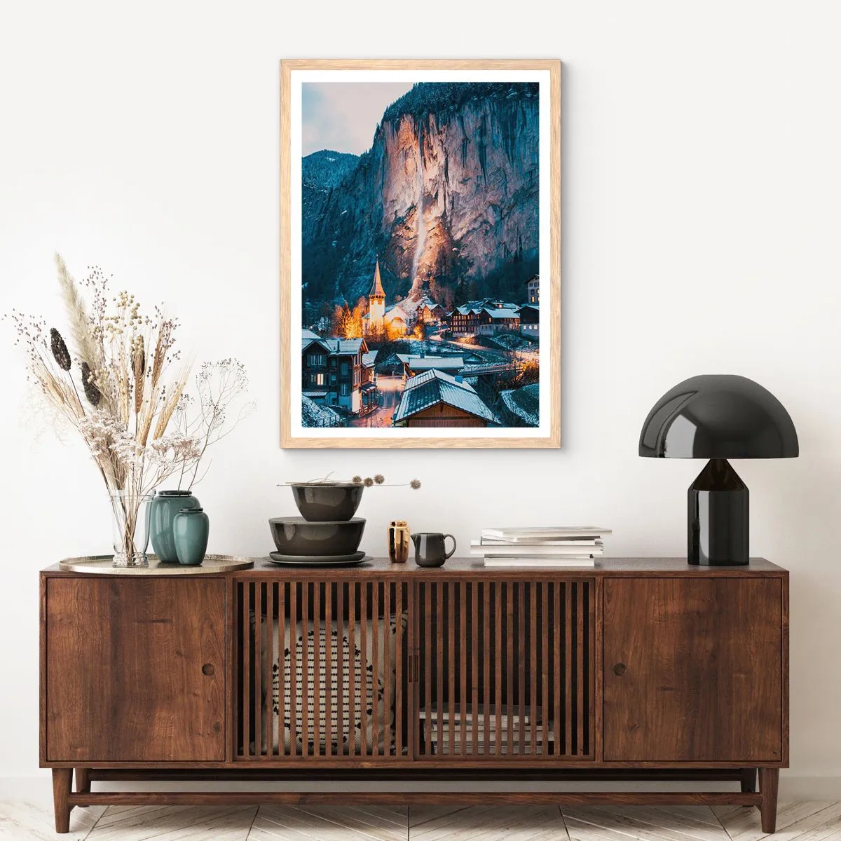 Poster în ramă de stejar deschis - Spiritul luminos al iernii - 50x70 cm