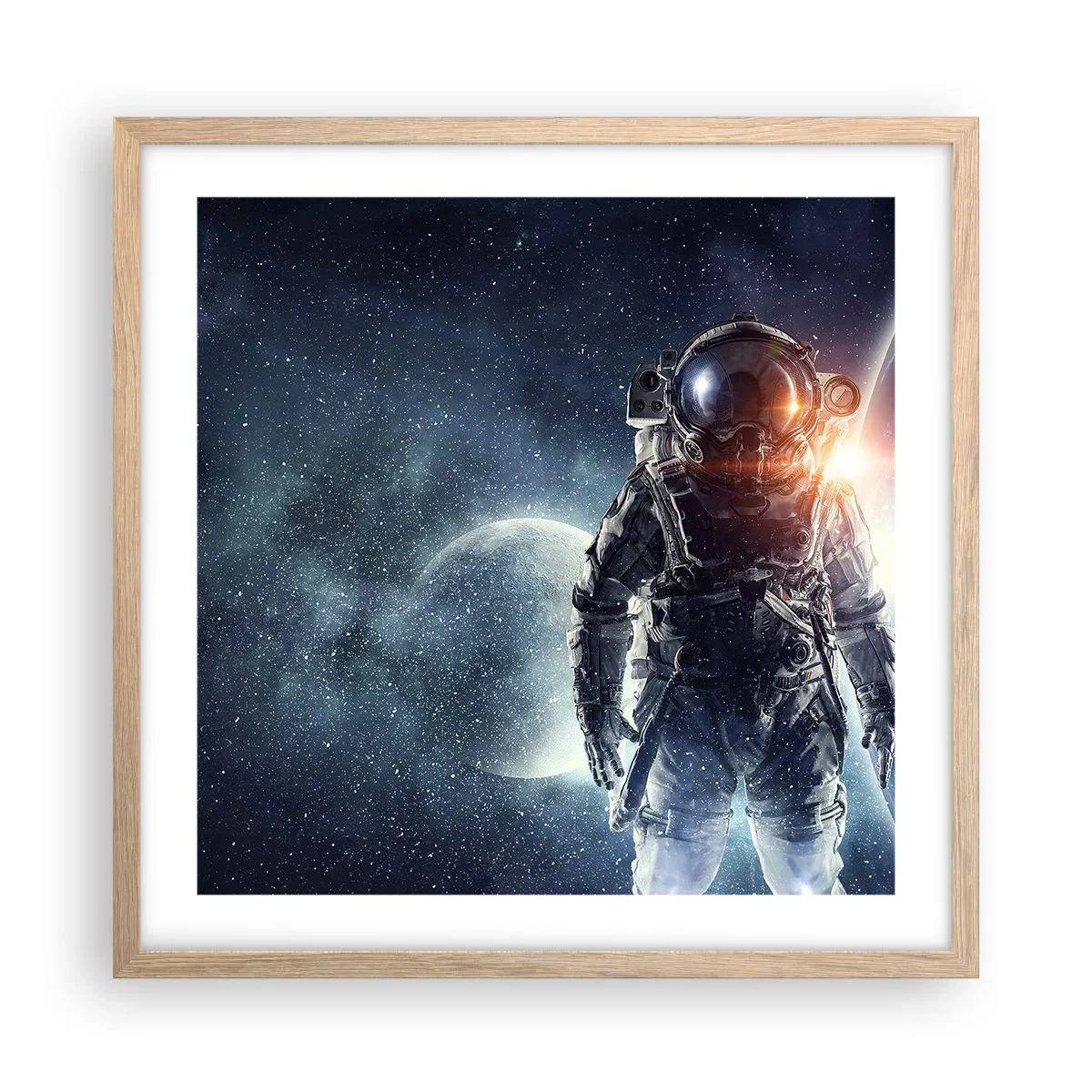 Poster în ramă de stejar deschis - Aventură spațială - 50x50 cm