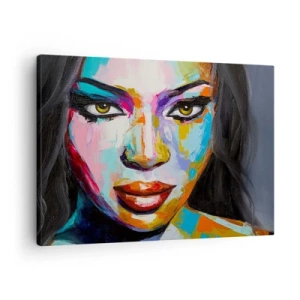Tablou pe pânză Canvas - Un portret colorat al unei femei cu o privire intensă - 70x50cm - Nu-ți poți lua ochii de la - Decorațiune modernă pentru perete pentru living și dormitor ARTTOR