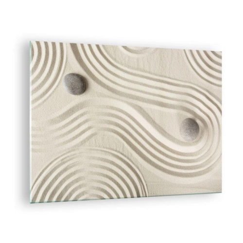 Tablou pe sticlă - Nisip minimalist cu pietre și modele geometrice - 70x50cm - Atingere de căldură - Decorațiune modernă pentru perete pentru living și dormitor ARTTOR