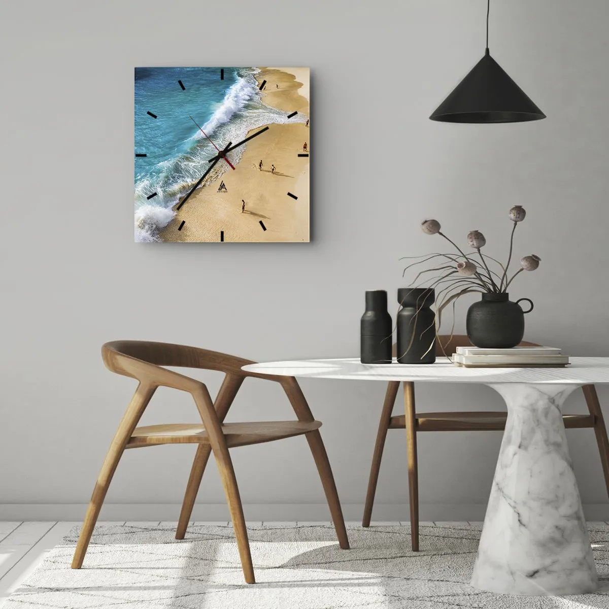Ceas de perete - Ceas pe sticlă - Și apoi soarele, plaja... - 40x40 cm