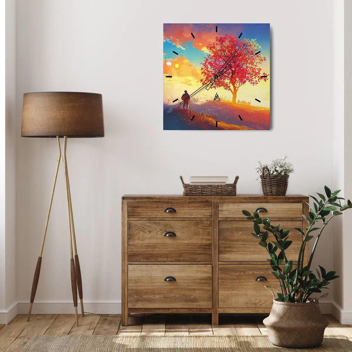 Ceas de perete - Ceas pe sticlă - Pelerin la destinație - 40x40 cm