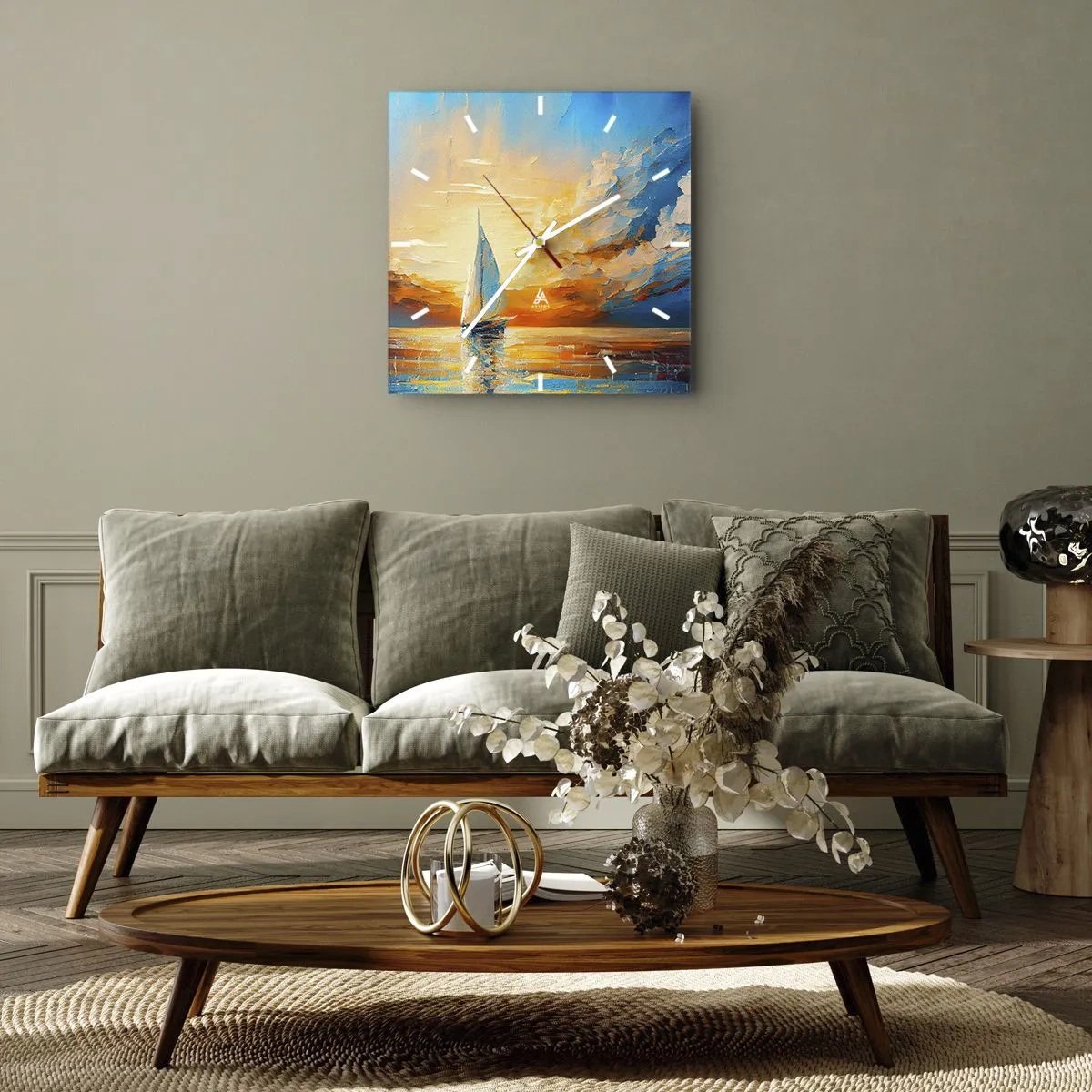 Ceas de perete - Ceas pe sticlă - Navigare prin aur - 40x40 cm