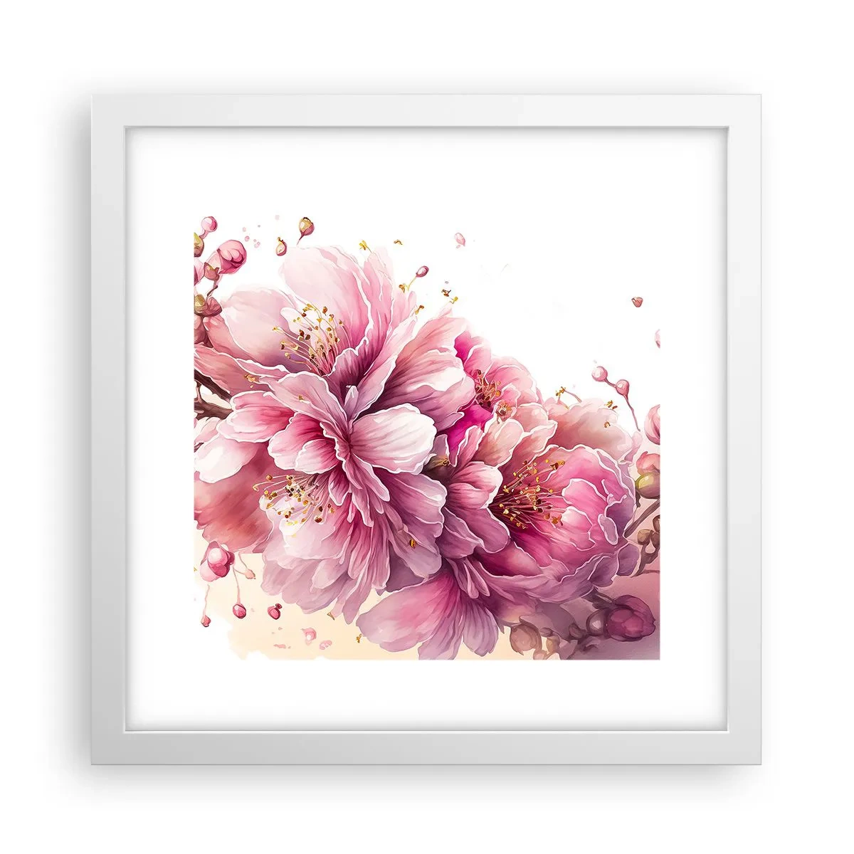 Poster în ramă albă - Flori de cireș - 30x30 cm