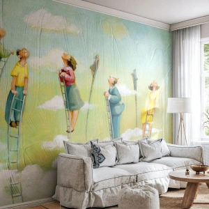 Tapet Standard Eco - urcare simbolică pe o scară spre nori - 100x70cm - Urmează-ți visul - Decorațiune modernă pentru perete pentru living și dormitor ARTTOR