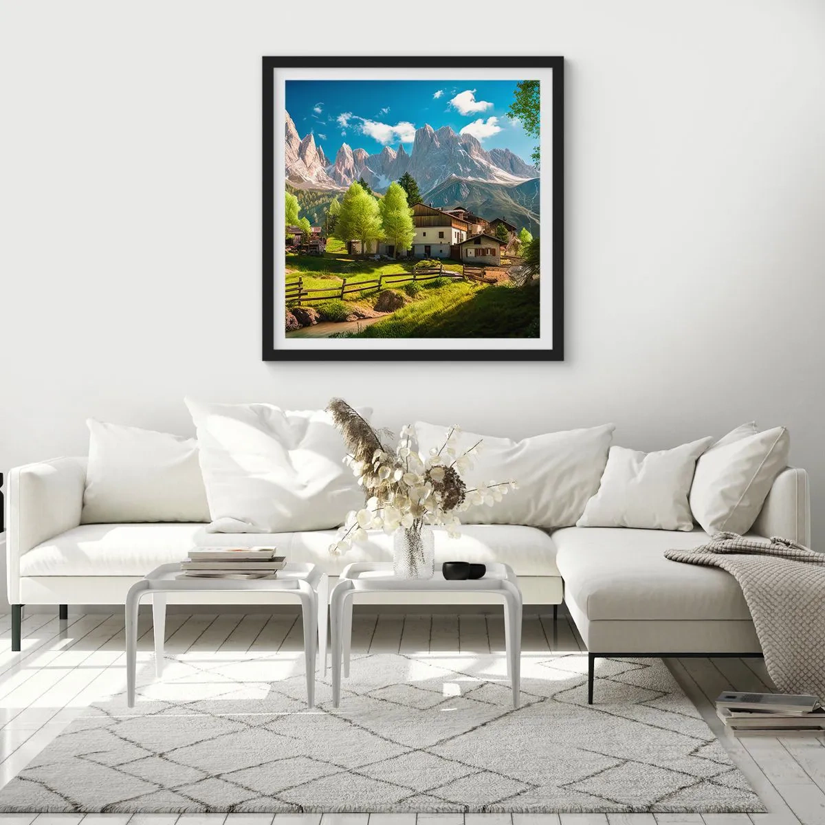 Poster în ramă neagră - Idilă alpină - 30x30 cm
