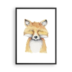 Poster în ramă neagră - Un desen fermecător al unei vulpi zâmbitoare în culori delicate - 50x70cm - Mofturi de vulpe - Decorațiune modernă pentru perete pentru living și dormitor ARTTOR