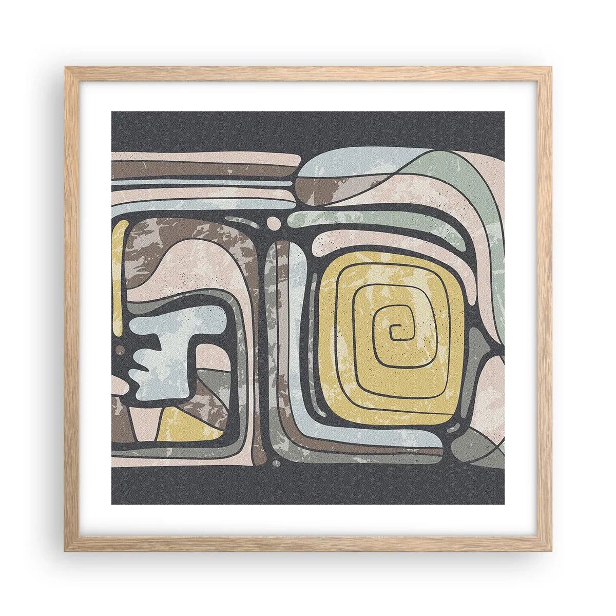 Poster în ramă de stejar deschis - Abstracție în spirit precolumbian - 50x50 cm
