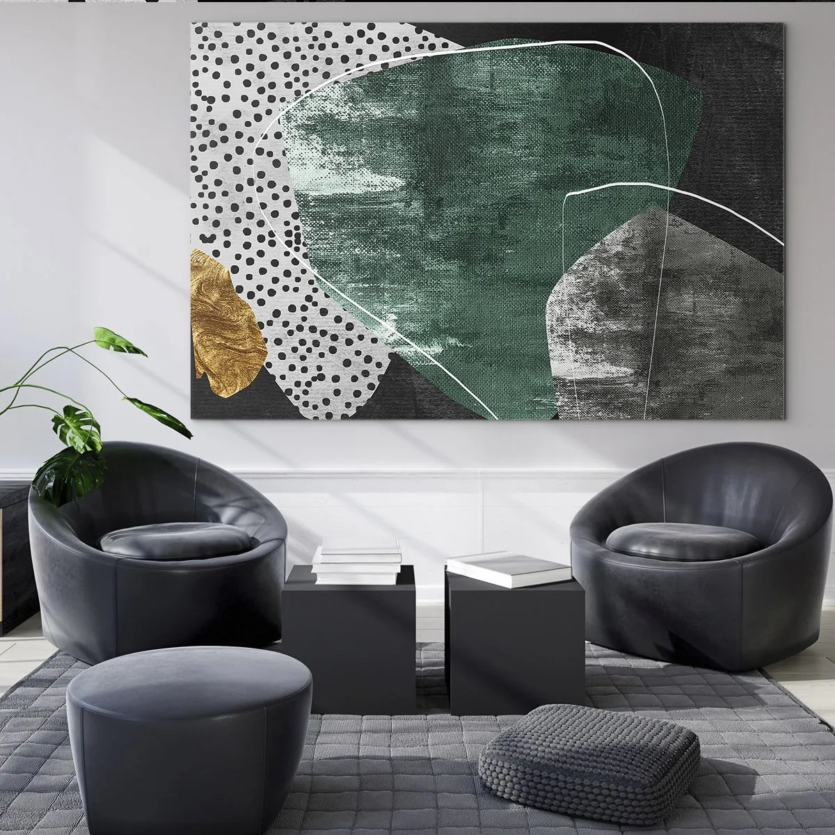 Tablou pe sticlă - Abstracție colorată cu fulgi de aur - 100x70 cm