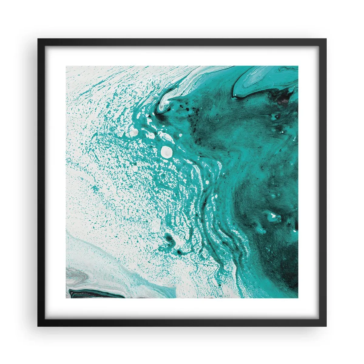 Poster în ramă neagră - Dizolvându-se în alb și turcoaz - 50x50 cm