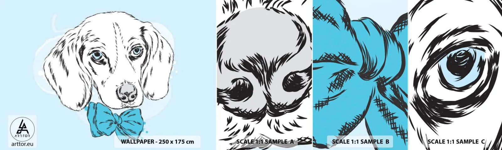 Mostră tapet autocolant Deluxe Sticker - Eleganța câinelui - Abstracția, Câine, Pentru copii - 100x30 cm