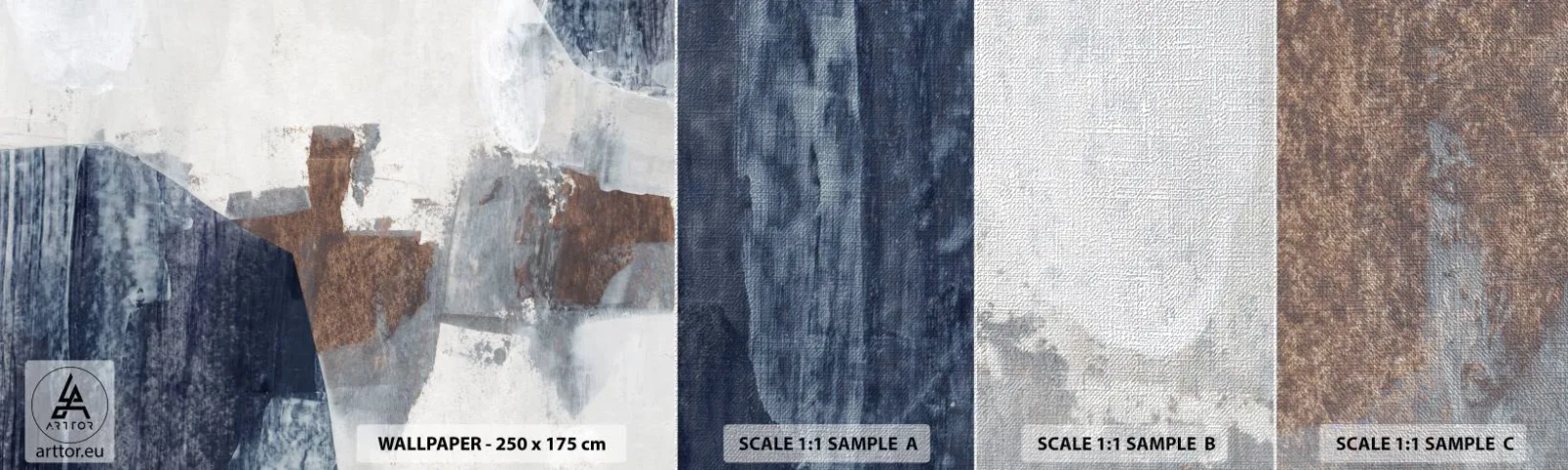 Mostră tapet Premium Canvas - Forme albastre-maronii - Bucată, Abstracția, Minimalism - 100x30 cm