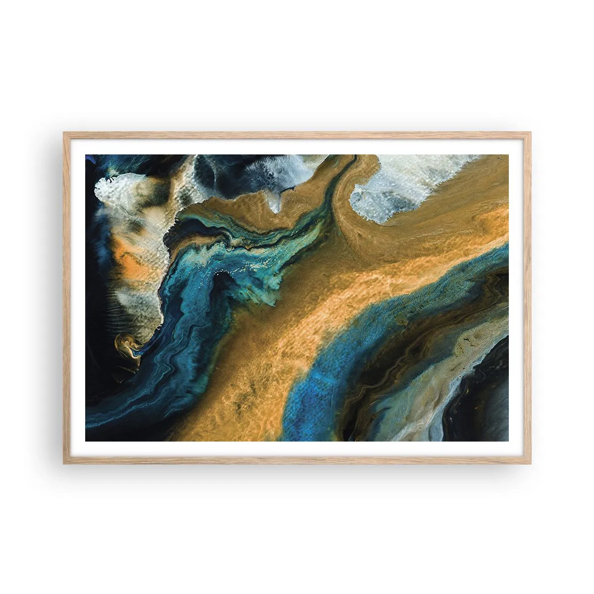 Poster în ramă de stejar deschis - Albastru - galben - influență reciprocă - 100x70 cm