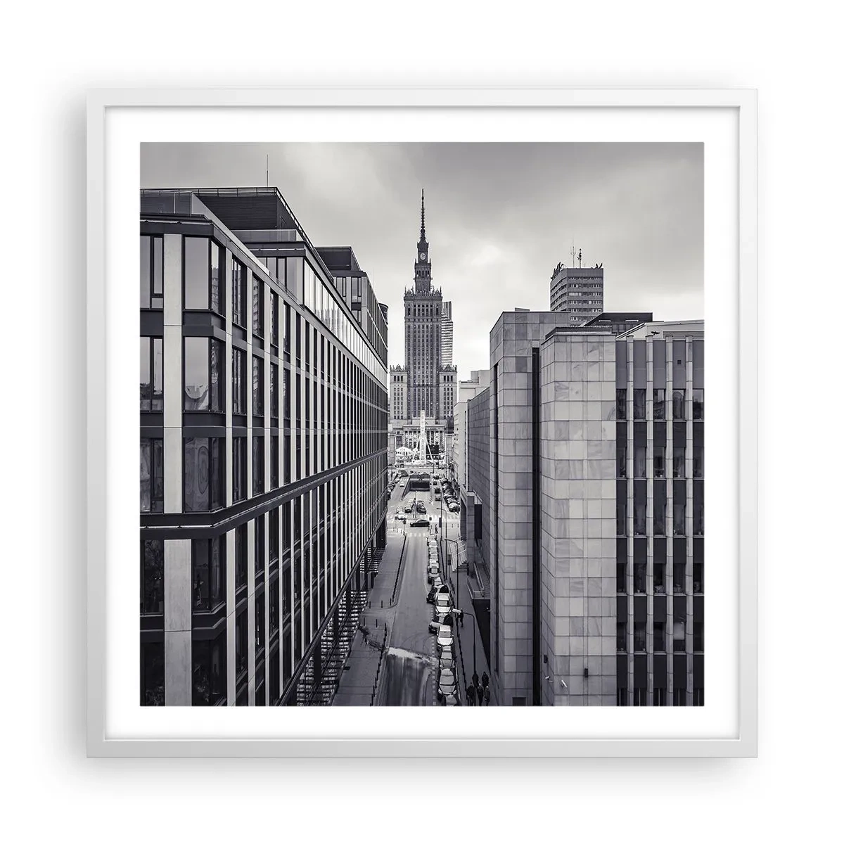 Poster în ramă albă - Vale citadină din Varșovia - 60x60 cm