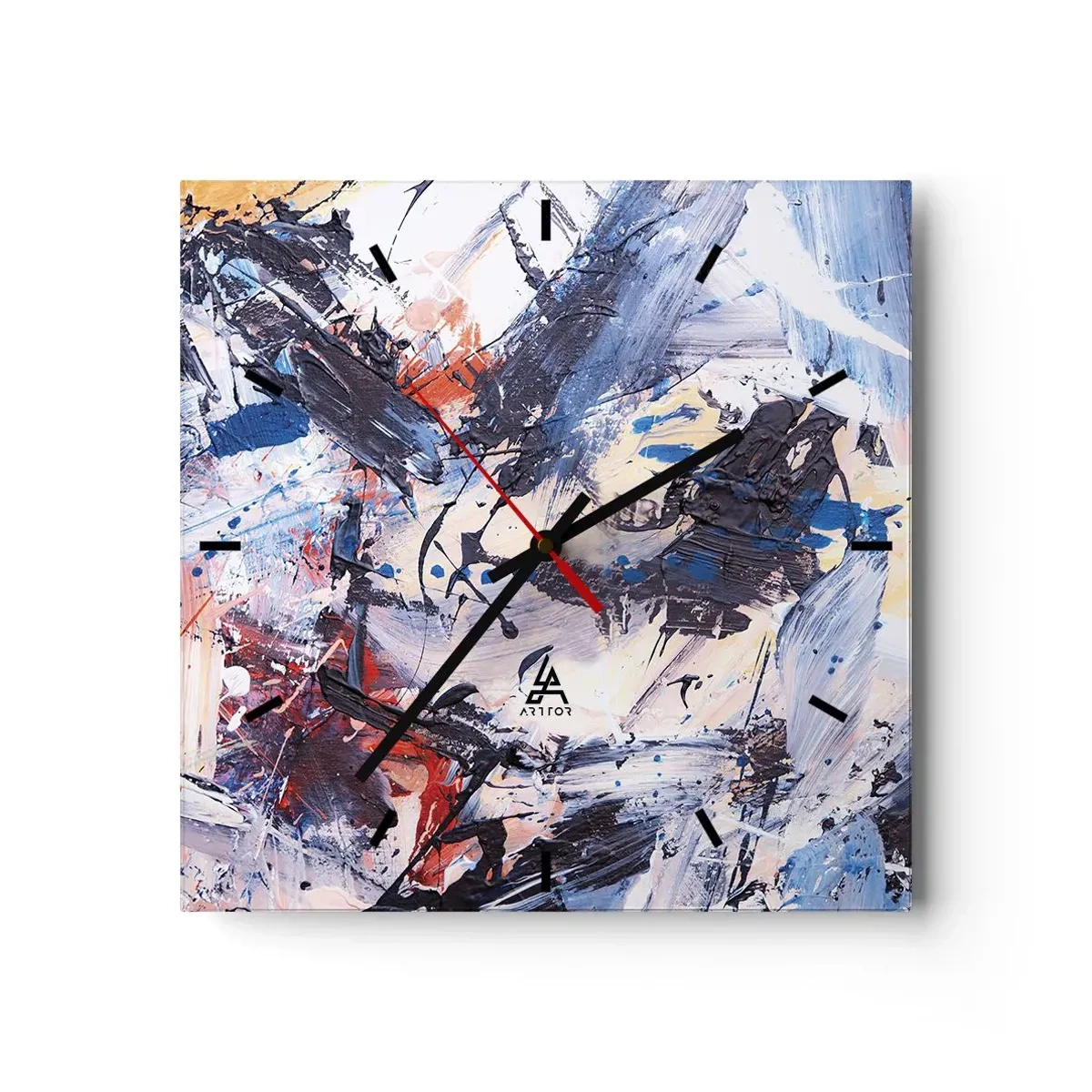 Ceas de perete - Ceas pe sticlă - Dansul nebun al abstracției - 30x30 cm