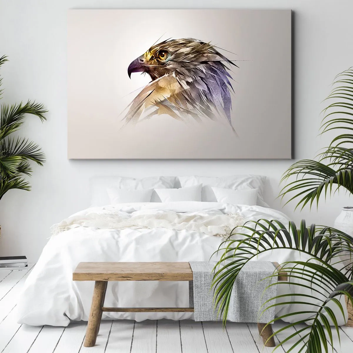 Tablou pe pânză Canvas - Portret artistic al unui vultur în nuanțe pastelate - 70x50cm - Portretul unui războinic - Decorațiune modernă pentru perete pentru living și dormitor ARTTOR