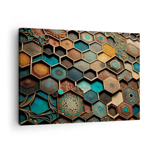 Tablou pe pânză Canvas - Ornamente colorate în modele hexagonale - 70x50cm - Ornamente arabe - o variație - Decorațiune modernă pentru perete pentru living și dormitor ARTTOR
