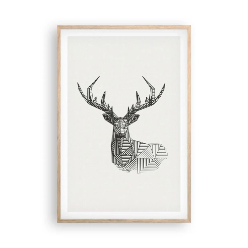 Poster în ramă de stejar deschis - Cerb în stil cubist - 61x91 cm