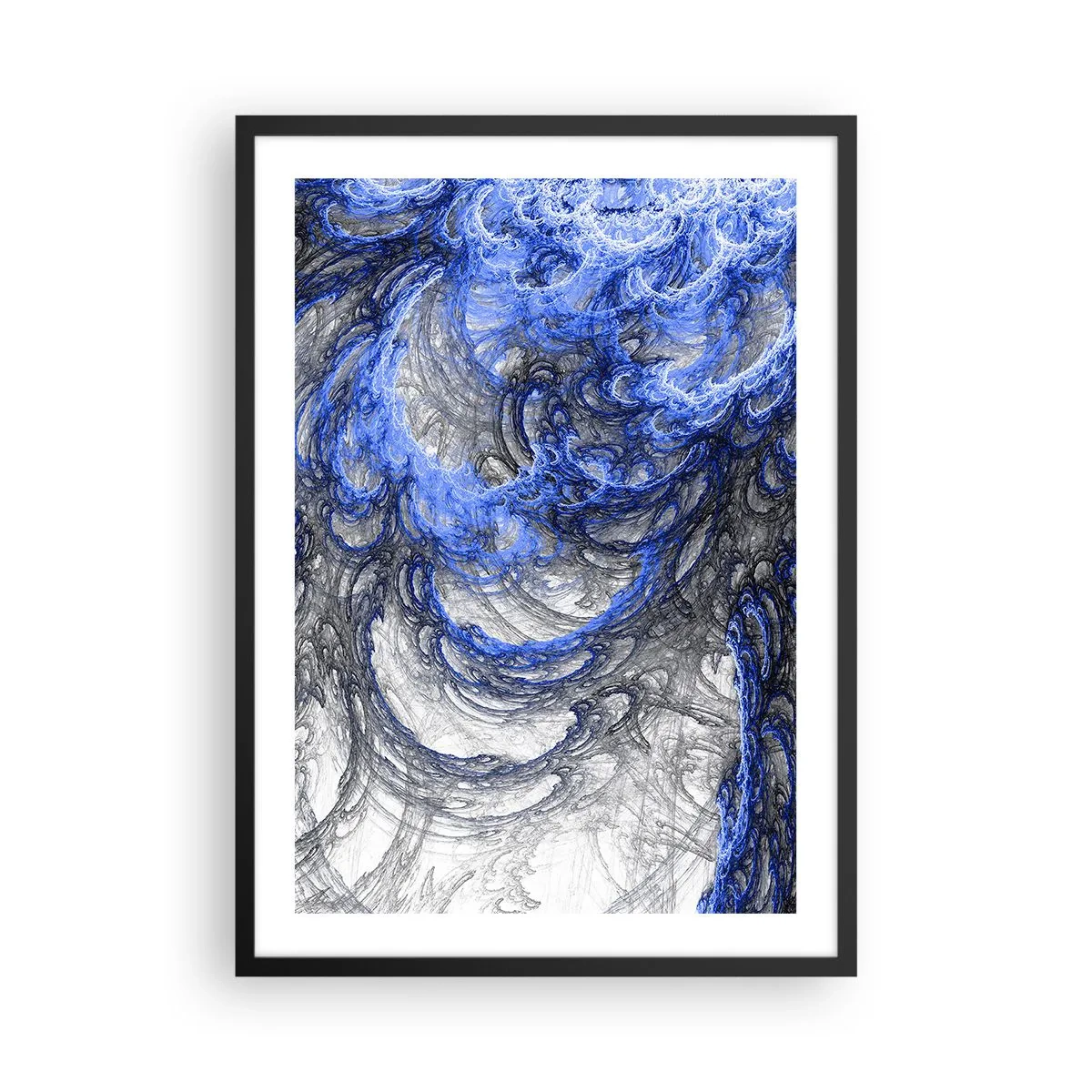 Poster în ramă neagră - Valuri abstracte în nuanțe de albastru și gri - 50x70cm - Nașterea unui val - Decorațiune modernă pentru perete pentru living și dormitor ARTTOR