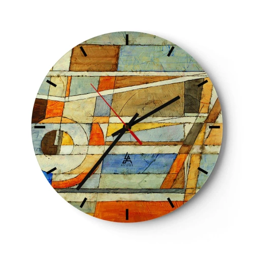 Ceas de perete - Ceas pe sticlă - Cubismul în construcție - 40x40 cm