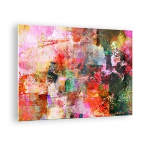Tablou pe sticlă - Abstracție colorată cu culori intense - 70x50cm - O călătorie prin roz - Decorațiune modernă pentru perete pentru living și dormitor ARTTOR
