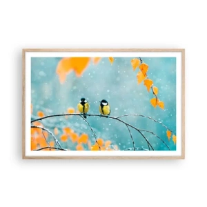 Poster în ramă de stejar deschis - Bârfele păsărilor - 91x61 cm