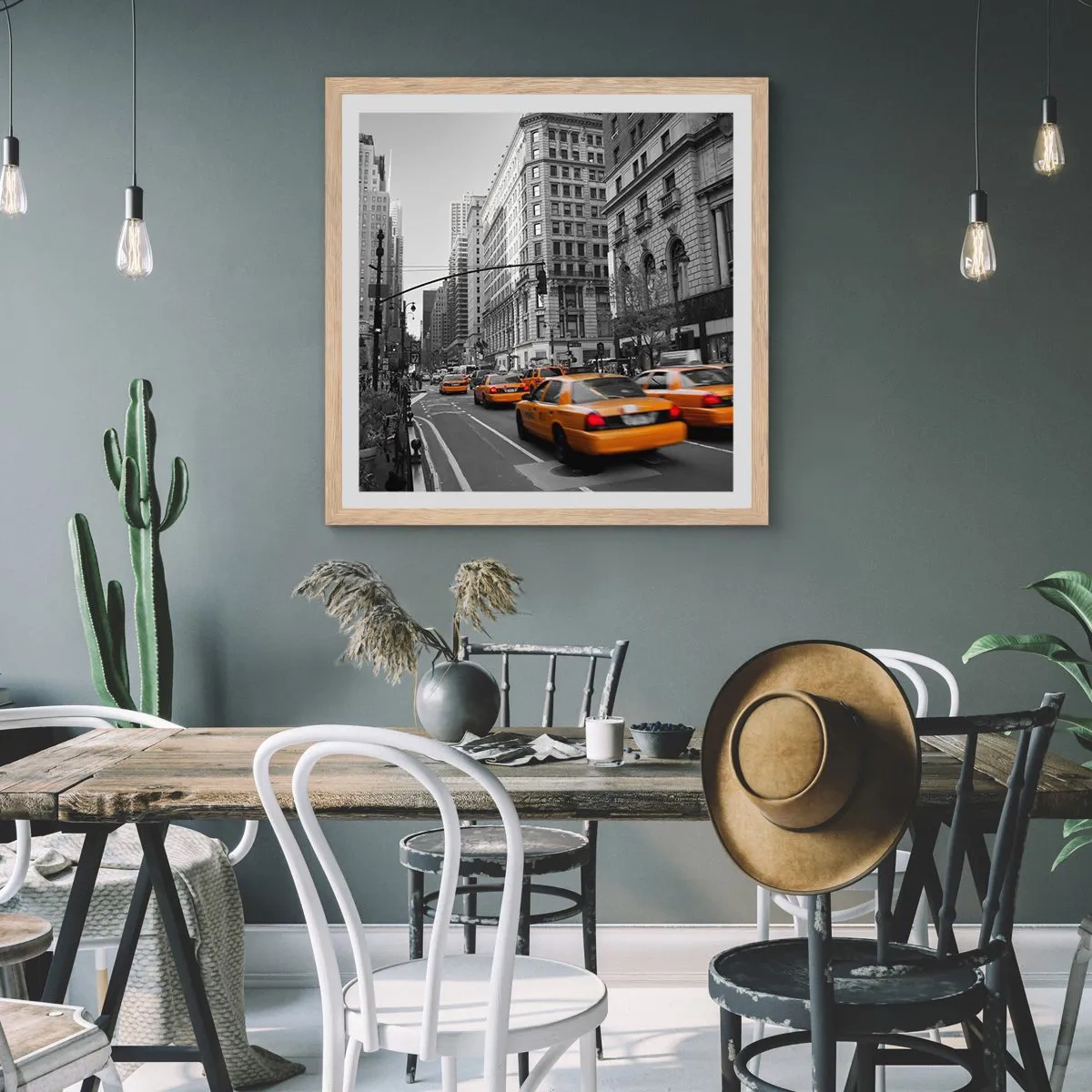 Poster în ramă de stejar deschis - Soarele marelui oraș - 60x60 cm