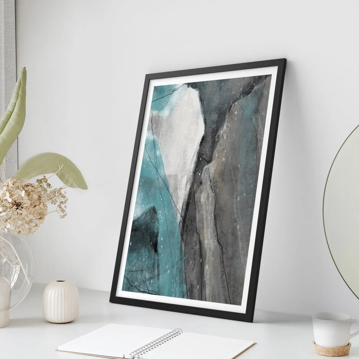 Poster în ramă neagră - O compoziție abstractă inspirată de un peisaj montan - 50x70cm - Abstracție: roci și gheață - Decorațiune modernă pentru perete pentru living și dormitor ARTTOR