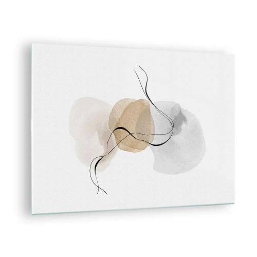 Tablou pe sticlă - O abstracție subtilă cu pete pastelate și linii negre. - 70x50cm - Mărgele de aer - Decorațiune modernă pentru perete pentru living și dormitor ARTTOR