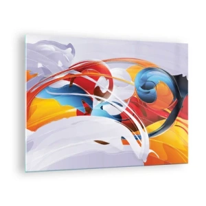 Tablou pe sticlă - O compoziție abstractă de forme și linii colorate. - 70x50cm - Dansul elementelor - Decorațiune modernă pentru perete pentru living și dormitor ARTTOR