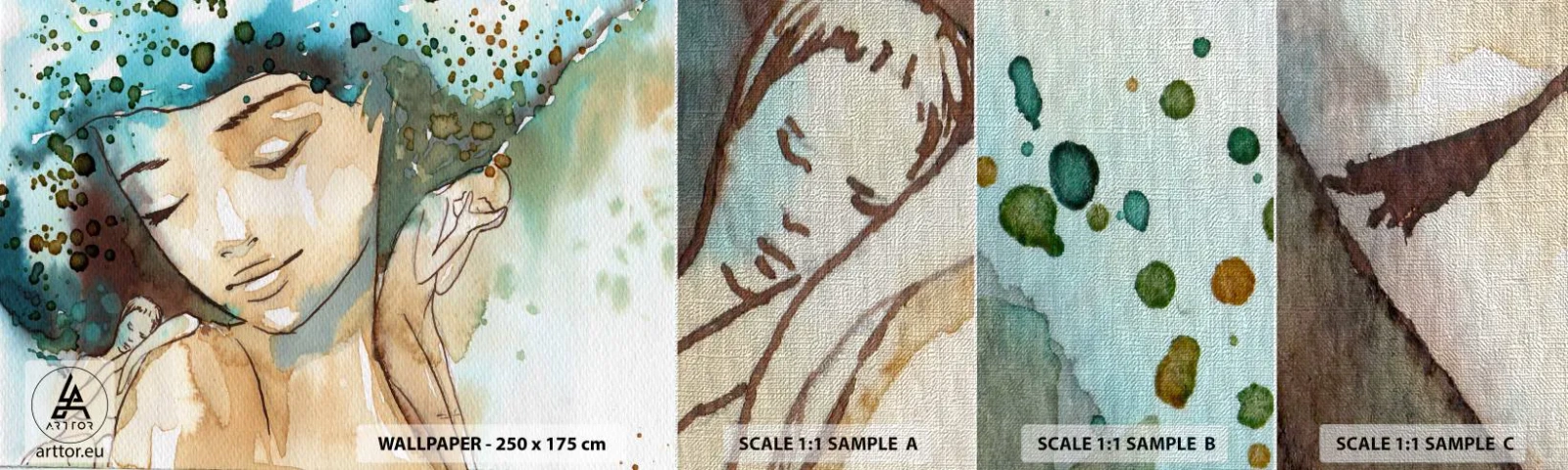 Mostră tapet Premium Canvas - Lady în albastru - Abstracția, Femeie, Chipul de femeie - 100x30 cm