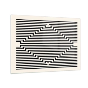 Tablou pe sticlă - Un model fascinant de linii albe și negre creează o iluzie - 70x50cm - Iluzie geometrică - Decorațiune modernă pentru perete pentru living și dormitor ARTTOR