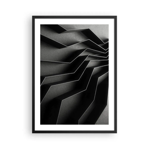 Poster în ramă neagră - O compoziție alb-negru de structuri geometrice, spațiale - 50x70cm - Ordinea spațială - Decorațiune modernă pentru perete pentru living și dormitor ARTTOR