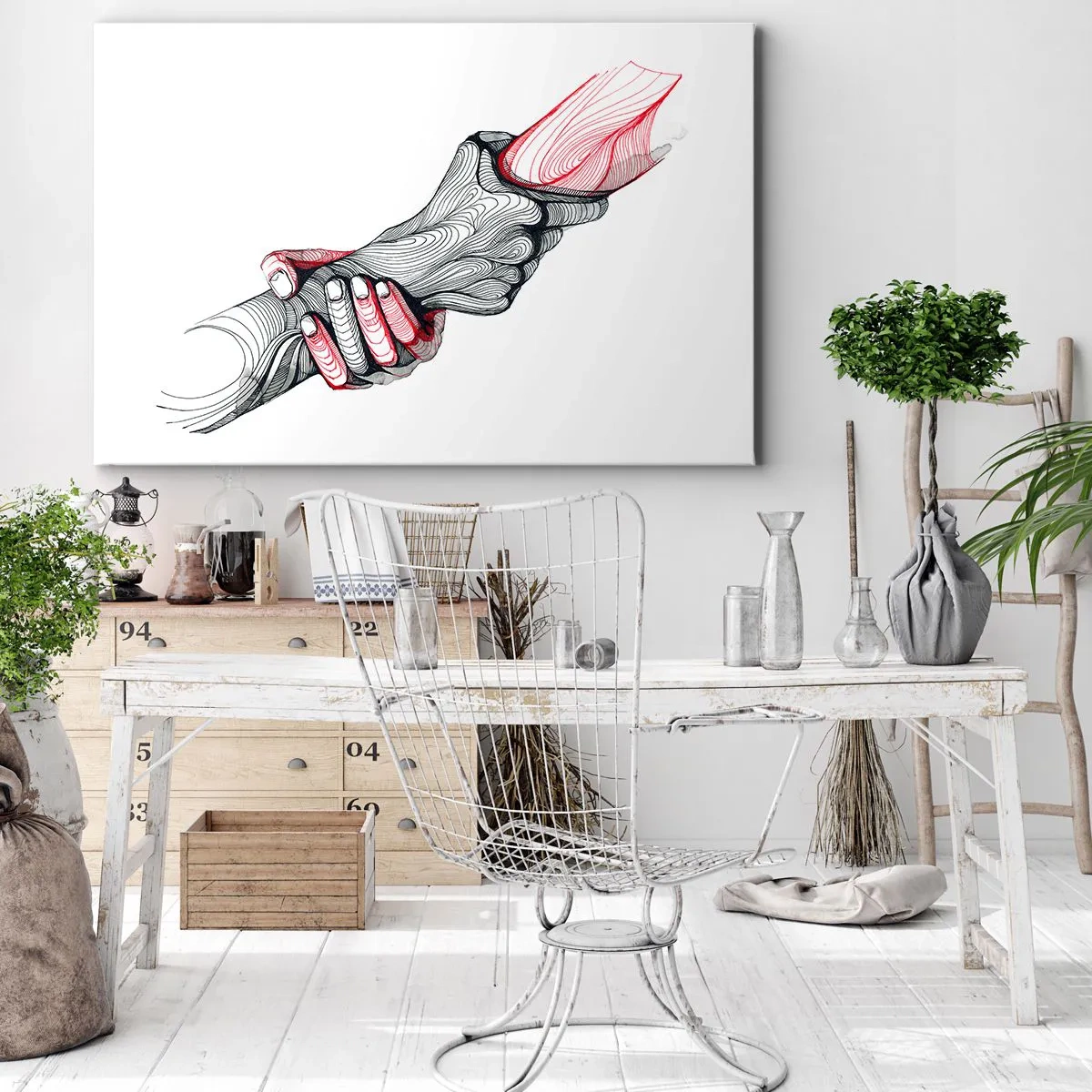 Tablou pe pânză Canvas - Mâini artistice ținându-se una de alta într-un stil minimalist - 70x50cm - Ești pe mâini bune - Decorațiune modernă pentru perete pentru living și dormitor ARTTOR
