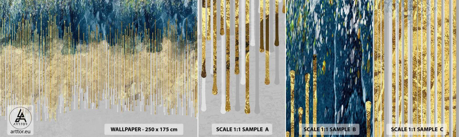 Mostră tapet autocolant Deluxe Sticker - Granița aurită - Bucată, Art Deco, Contemporan - 100x30 cm