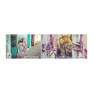 Mostră tapet Premium Canvas - Mă întorc imediat - Bicicleta, Arhitectură, Flori - 100x30 cm