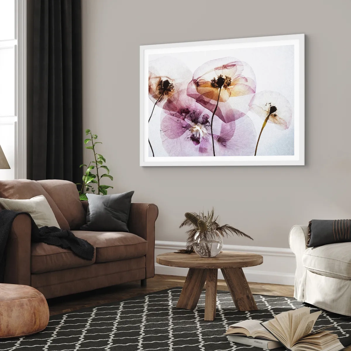 Poster în ramă albă - Corp de flori transparente - 40x30 cm